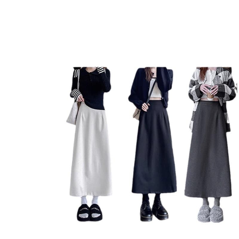 黒 スカート しっとり上品ナチュラルロングスカート