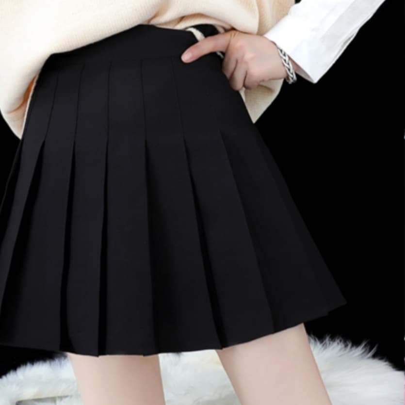 黒 スカート シンプル プリーツスカート 制服風