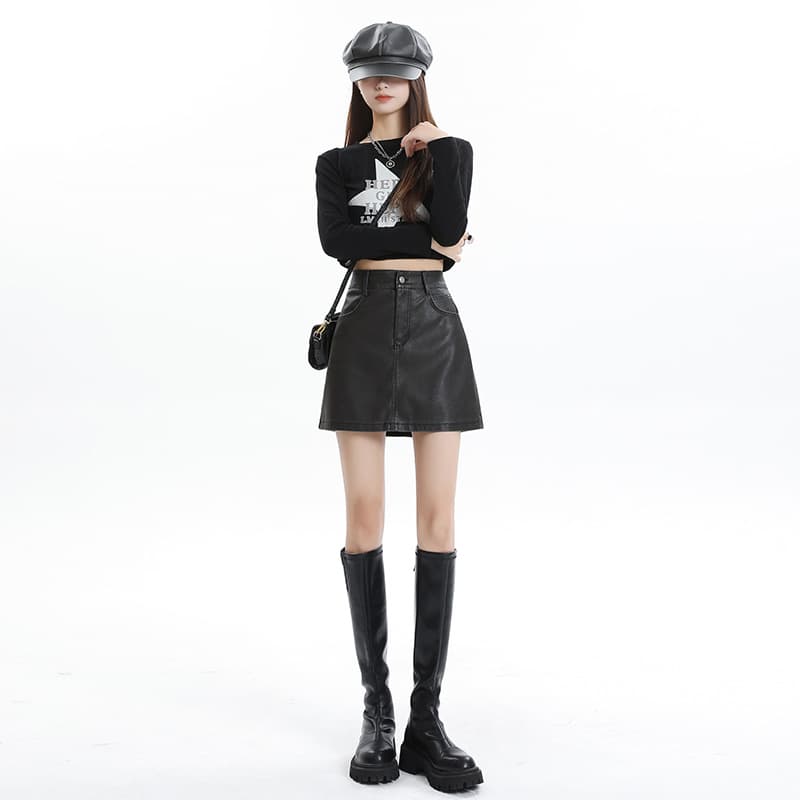 黒 スカート アシンメトリー レザー ミニスカート