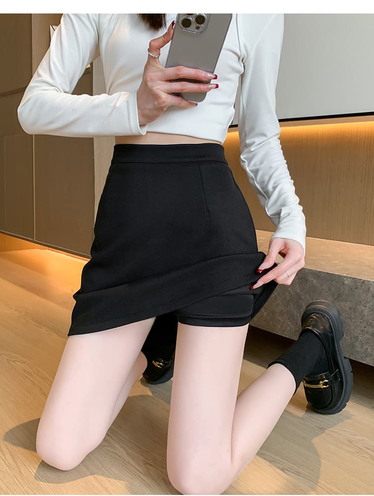 黒 スカート ハイウエスト 台形ショート丈スカート