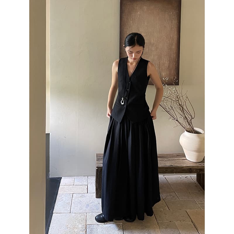 黒 スカート 大人のゆったりベスト付きスカート