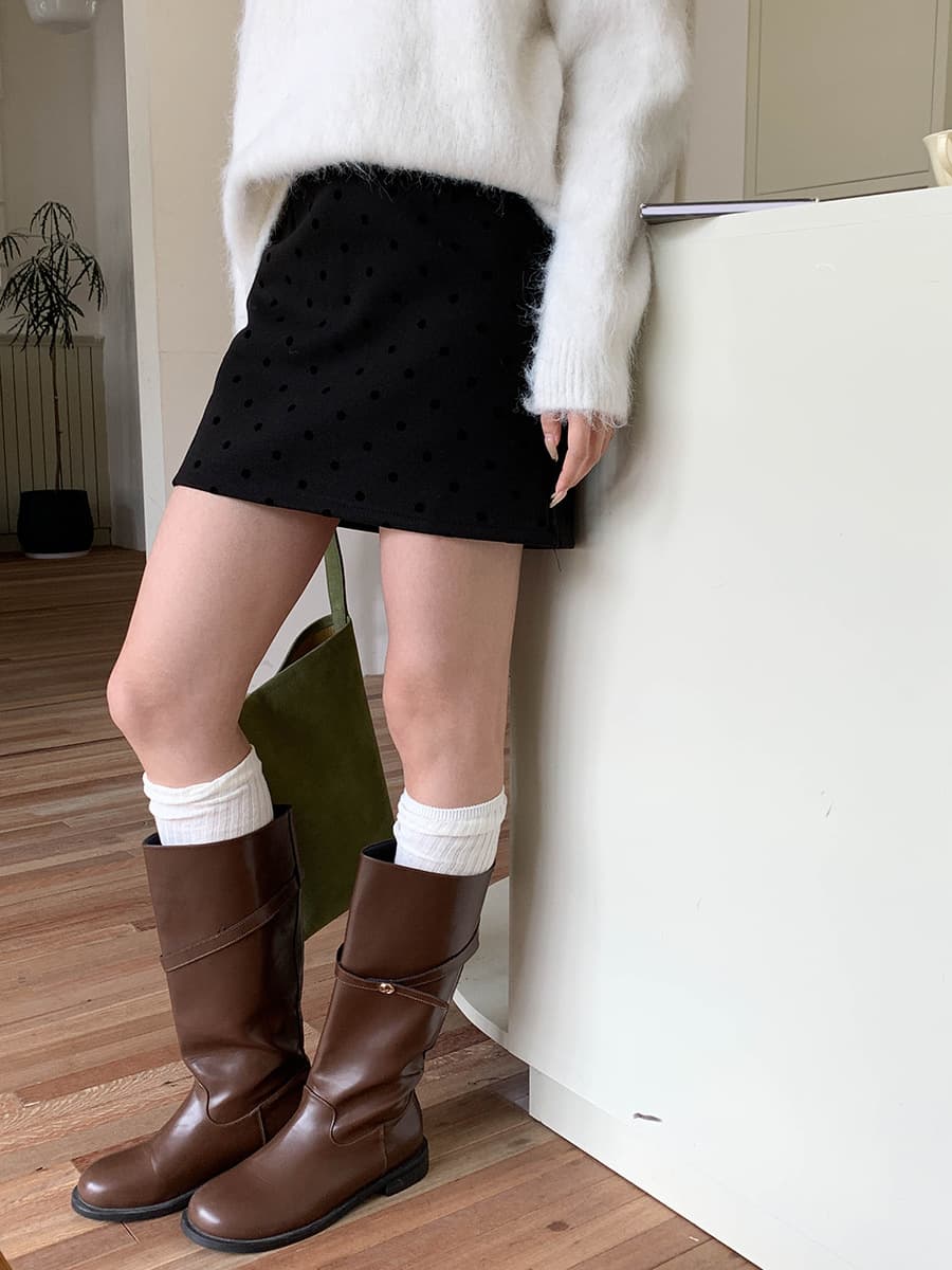 黒 スカート 大人可愛い水玉ドット柄ミニスカート