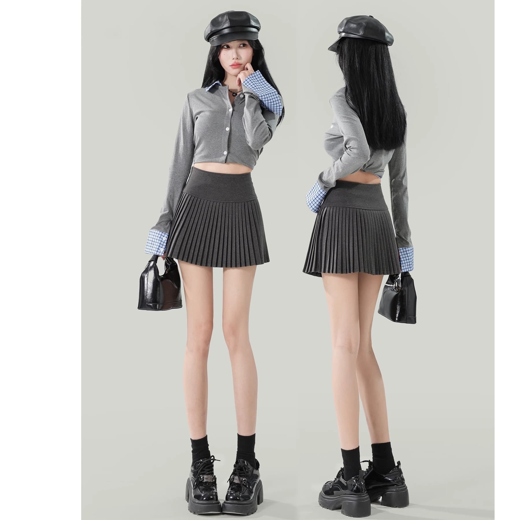 黒 スカート プリーツ スクール風ミニスカート