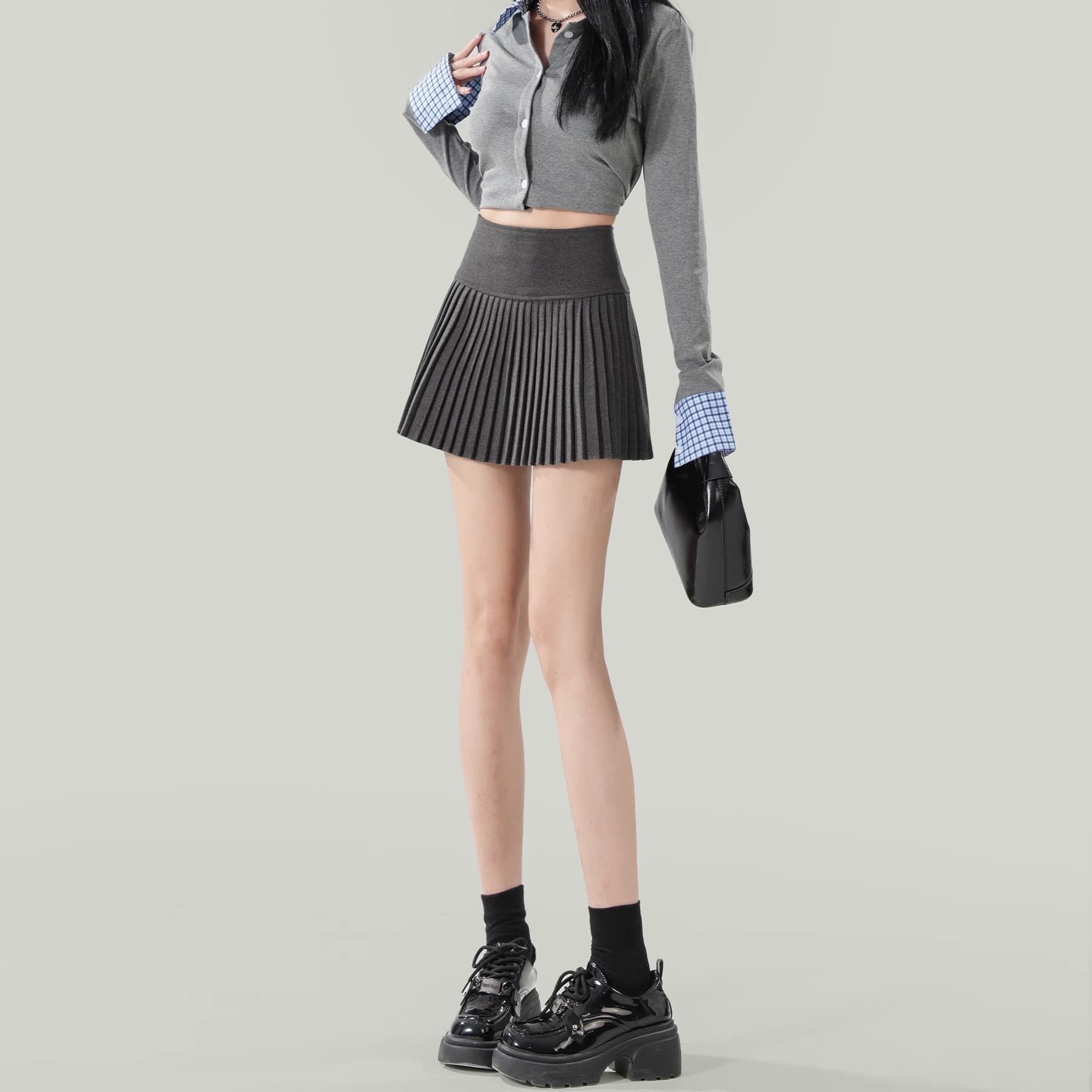 黒 スカート プリーツ スクール風ミニスカート