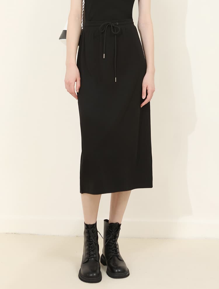 黒 スカート シンプルドロストタイトスカート