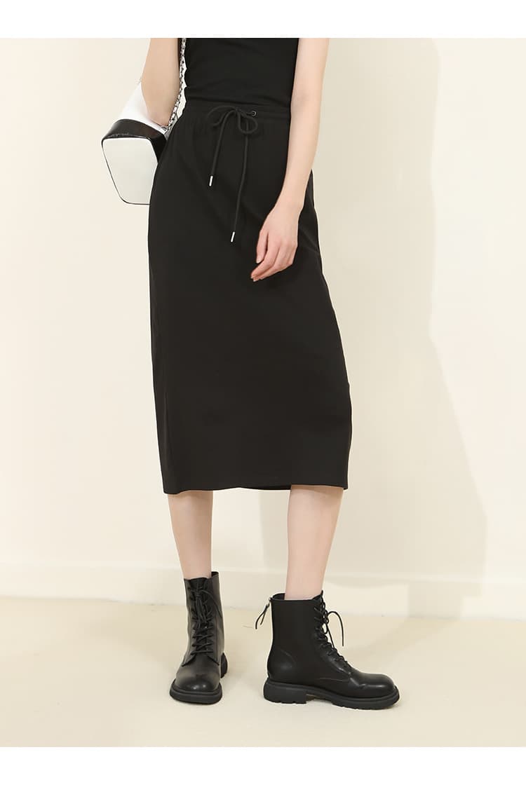 黒 スカート シンプルドロストタイトスカート