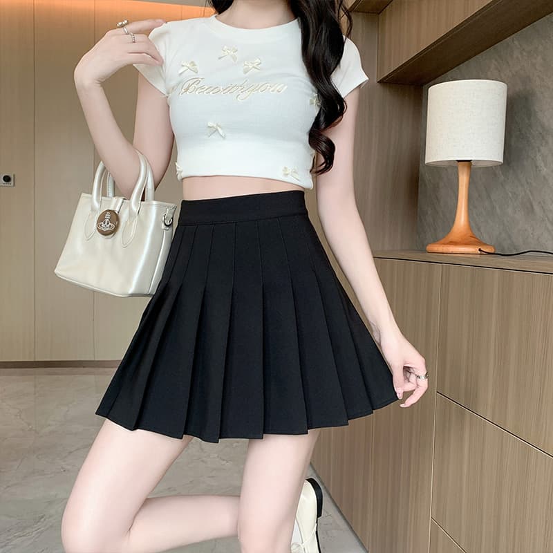 黒 スカート シンプル プリーツスカート 制服風