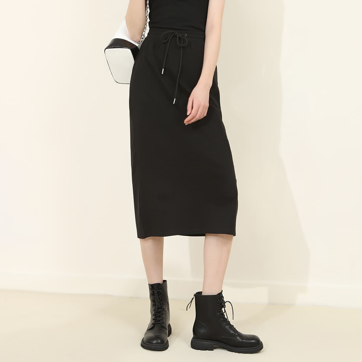 黒 スカート シンプルドロストタイトスカート