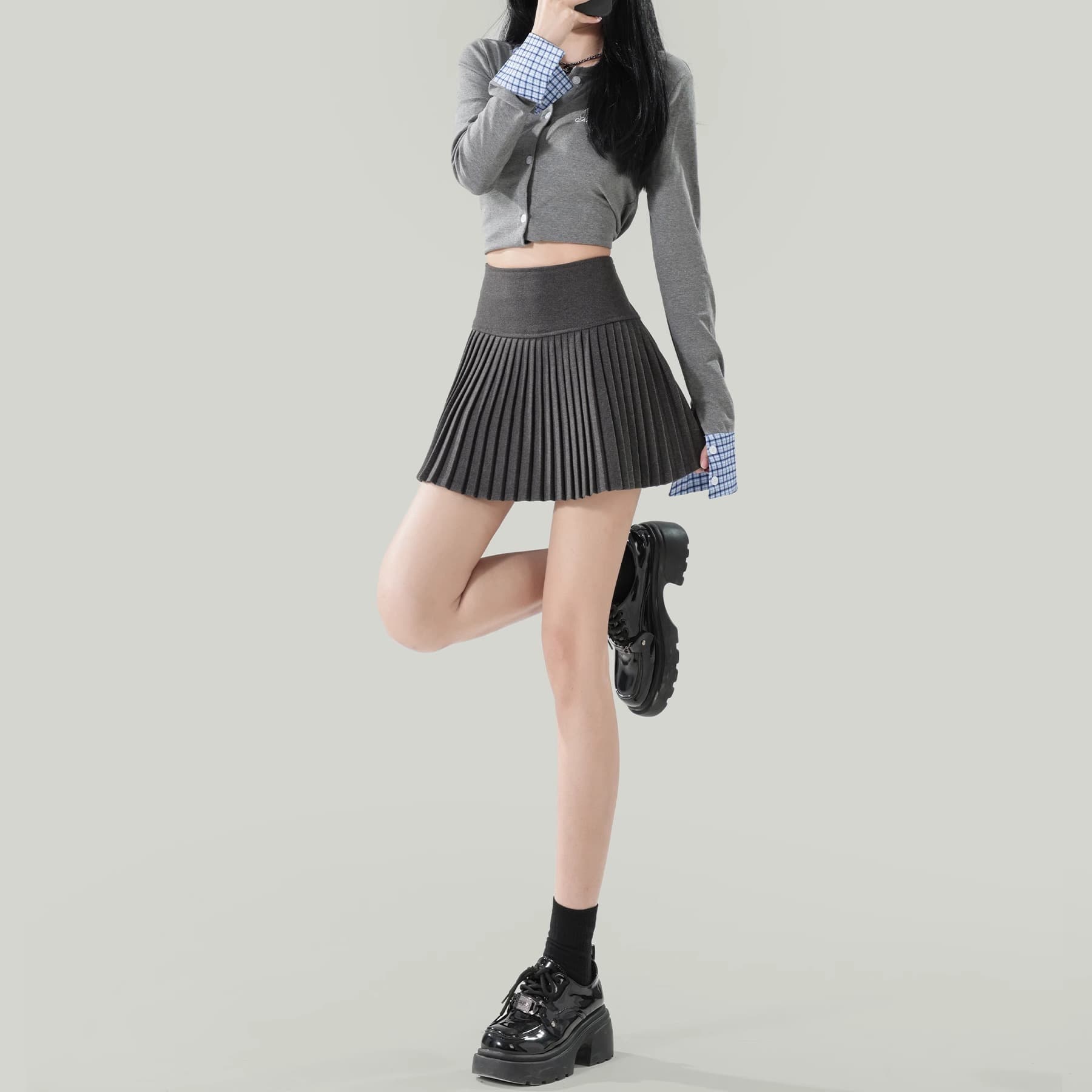 黒 スカート プリーツ スクール風ミニスカート