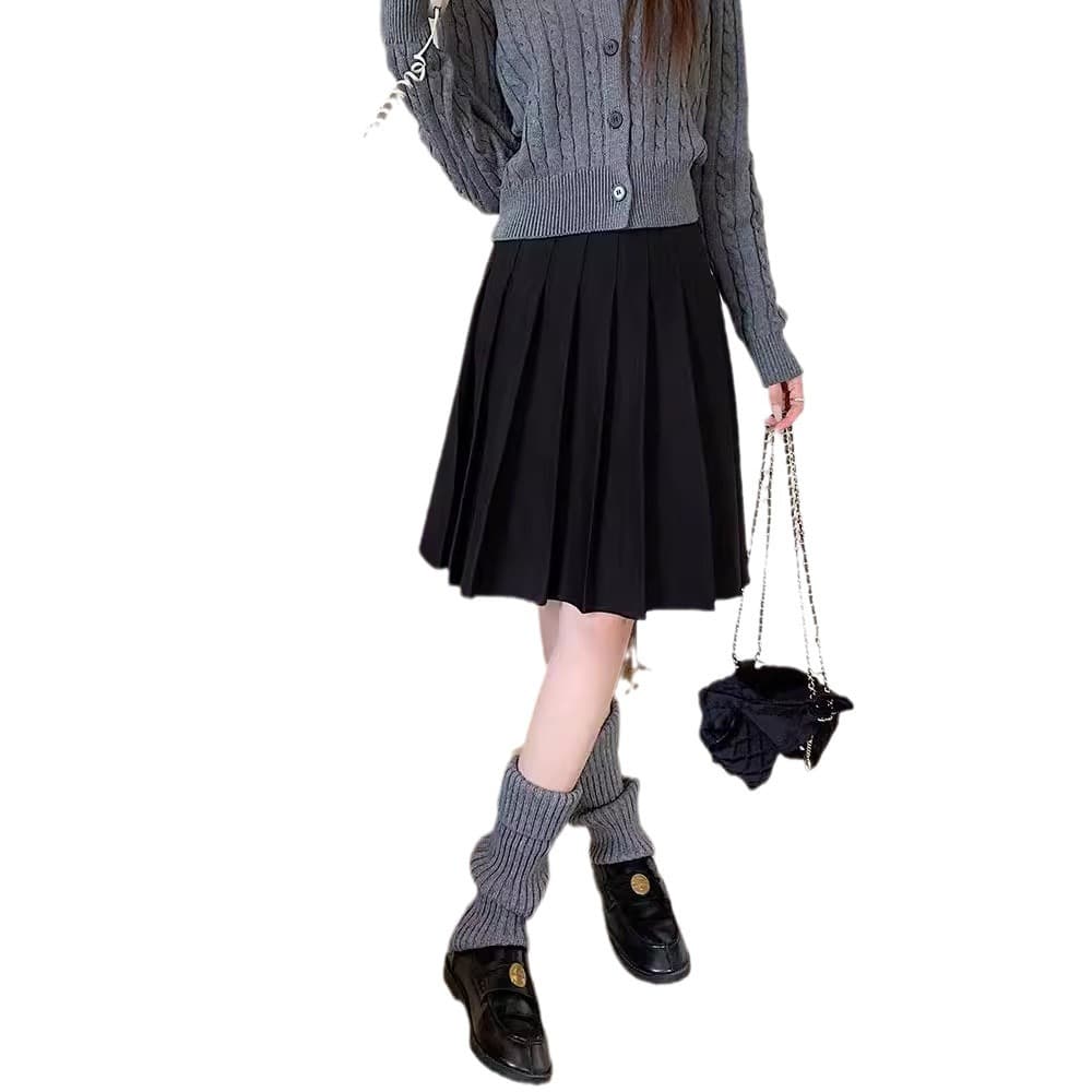 黒 スカート ベーシックプリーツミニスカート