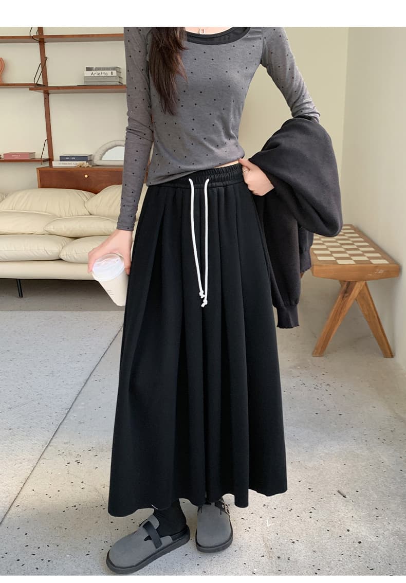 黒 スカート ドレープ ウエストリボン ロングスカート