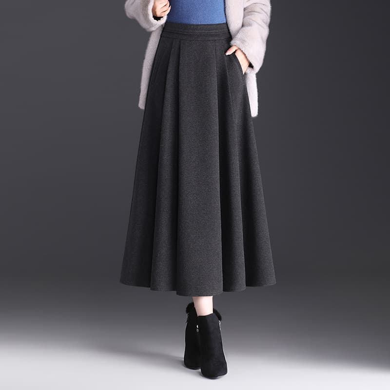 黒 スカート ラップ風プリーツ デザイン ロングスカート