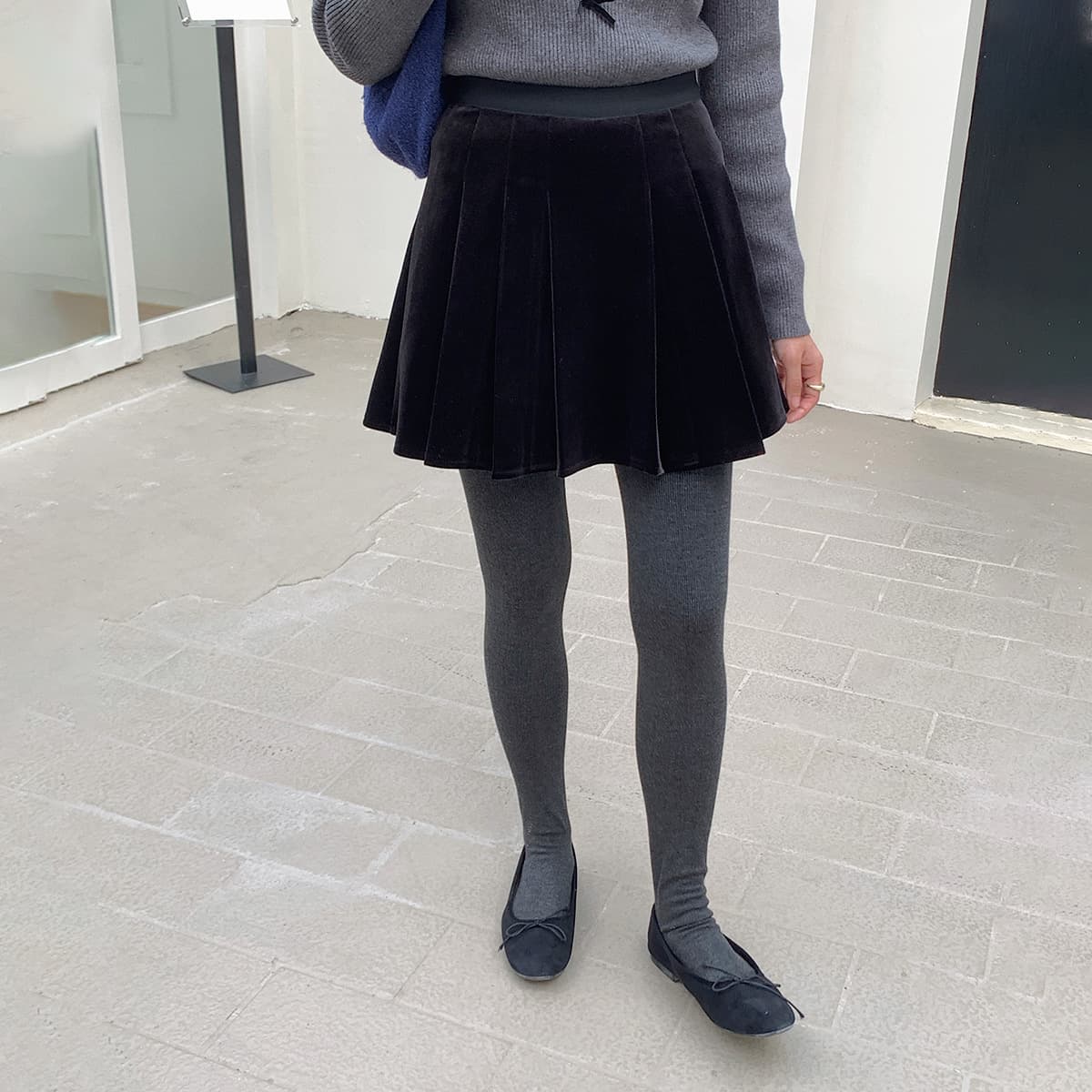 黒 スカート プリーツベロアミニスカート