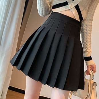 黒 スカート ゆるふわプリーツミニスカート
