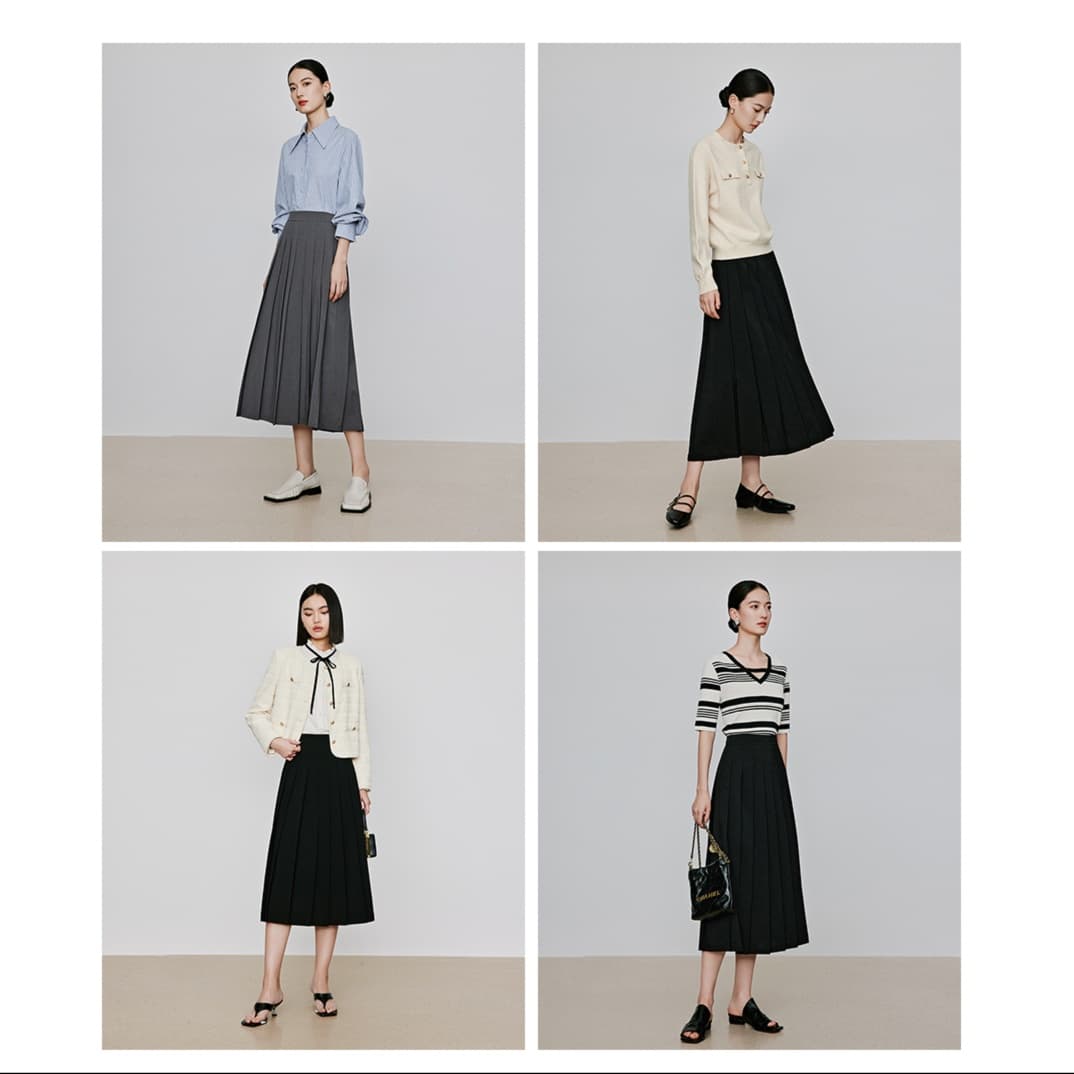黒 スカート シンプル美シルエットプリーツスカート