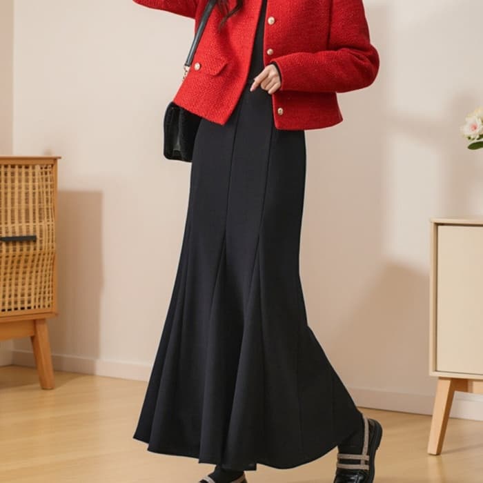 黒 スカート ストレッチ美シルエットマーメイドスカート