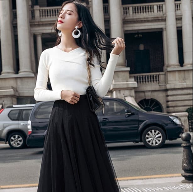 黒 スカート ふんわり優美チュールスカート