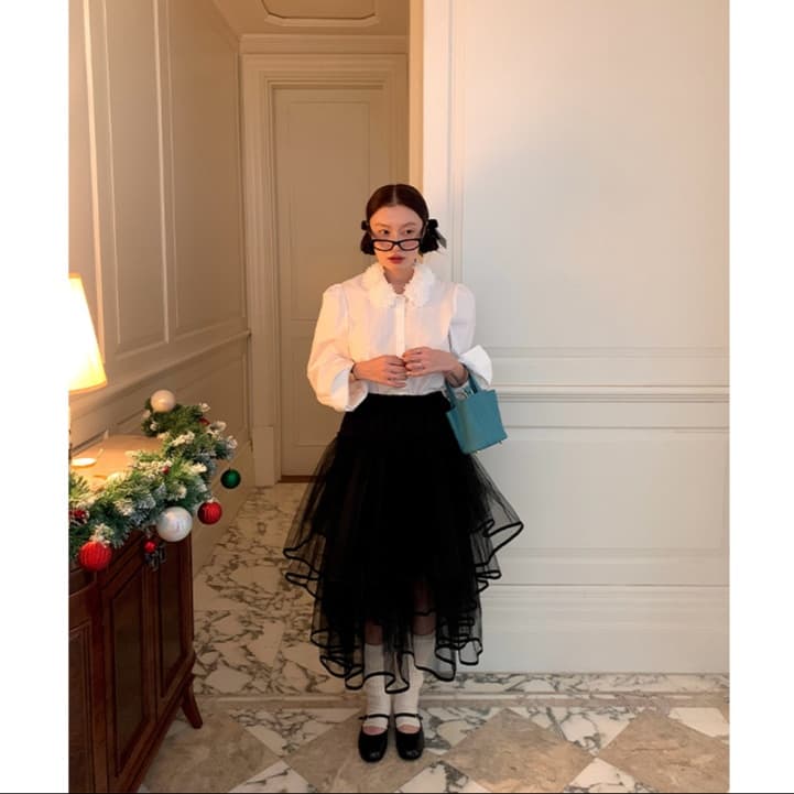 黒 スカート チュールレイヤードスカート