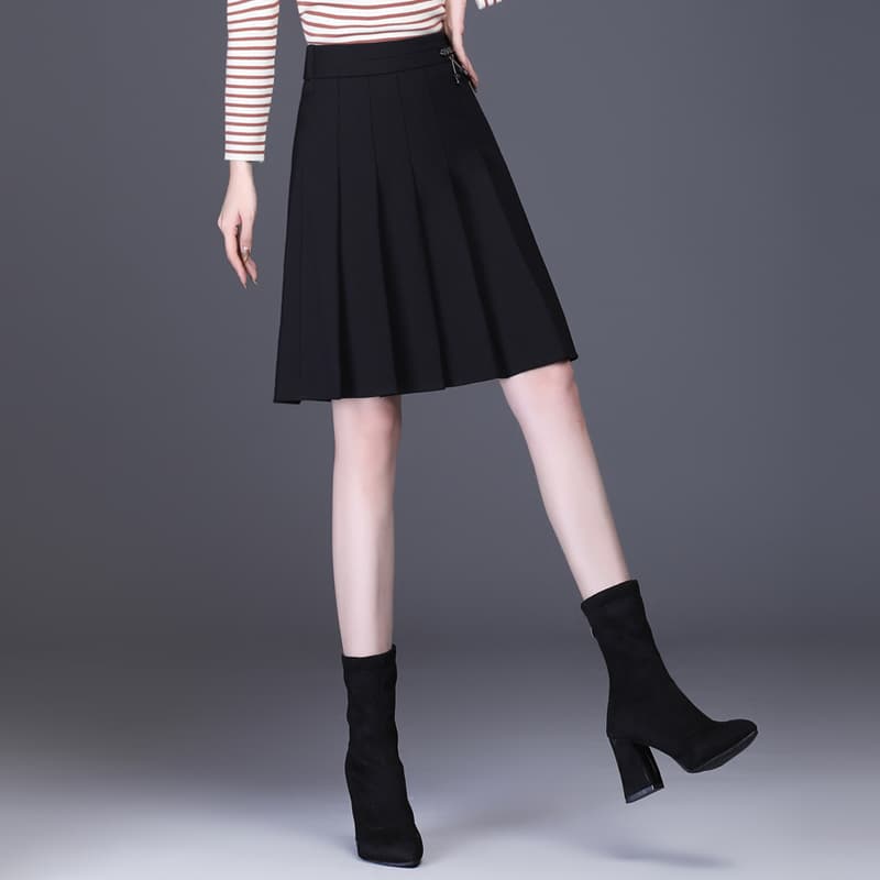 黒 スカート 上品プリーツ ミドル丈 フレアスカート