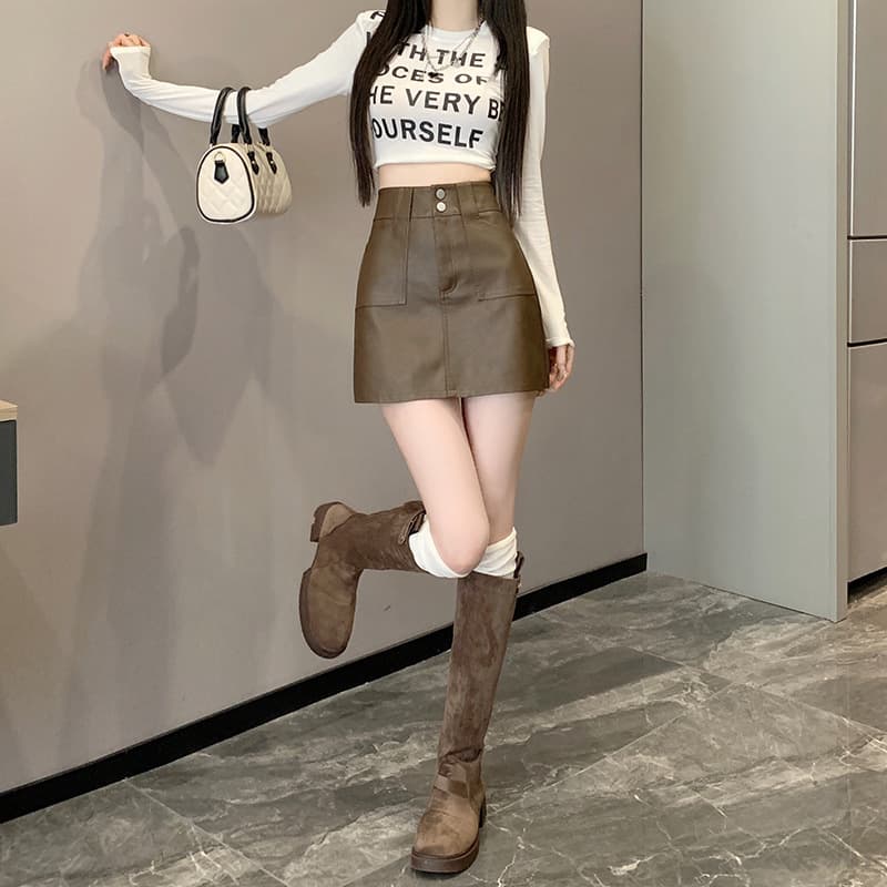 黒 スカート ハイウエストダブルボタンミニスカート