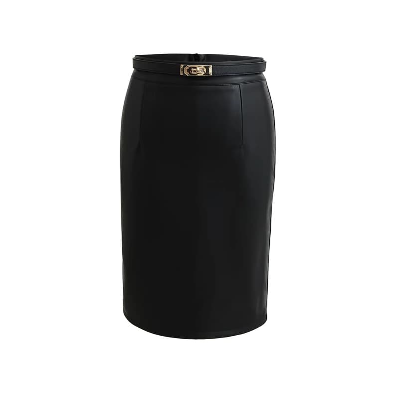 黒 スカート 上質レザー ペンシルスカート