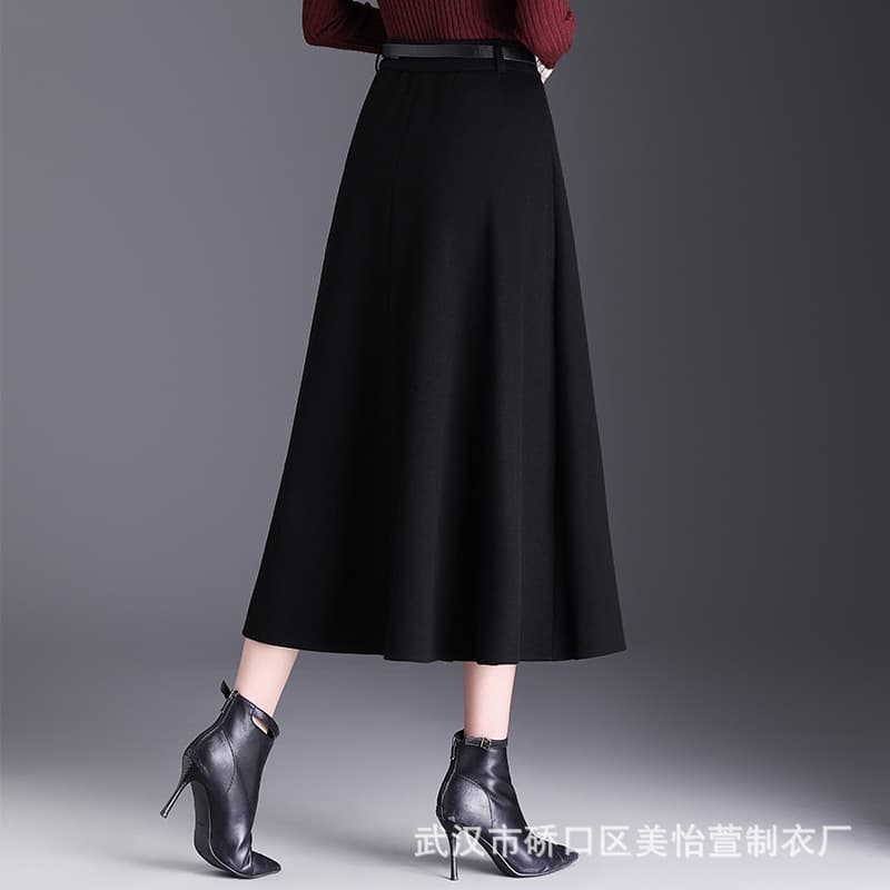 黒 スカート あたたか上品ミディフレアスカート
