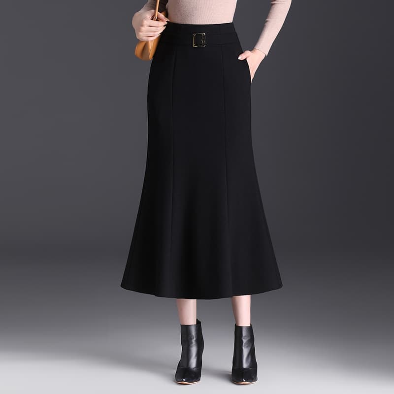 黒 スカート 上品なマーメイドシルエット ロングスカート