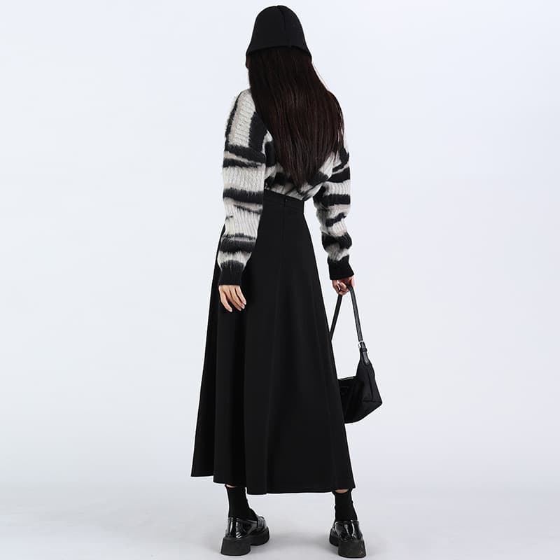 黒 スカート マキシ丈フレア ロングスカート