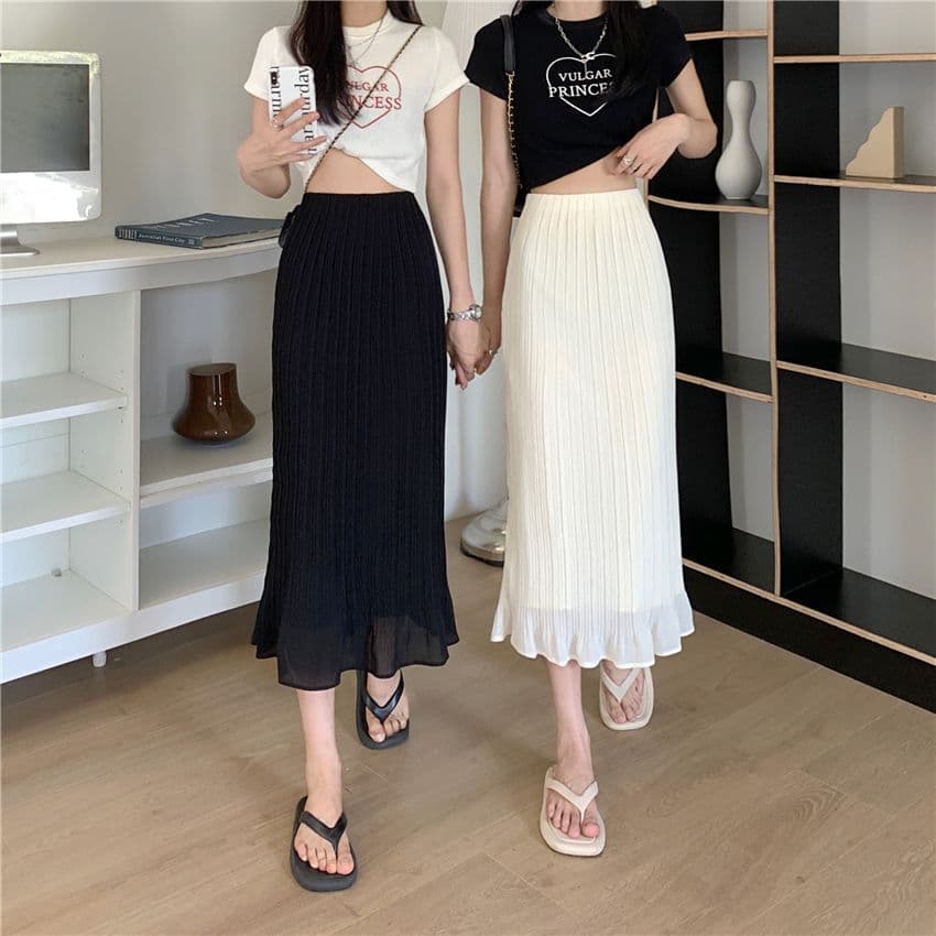 黒 スカート なめらか プリーツ ロングスカート