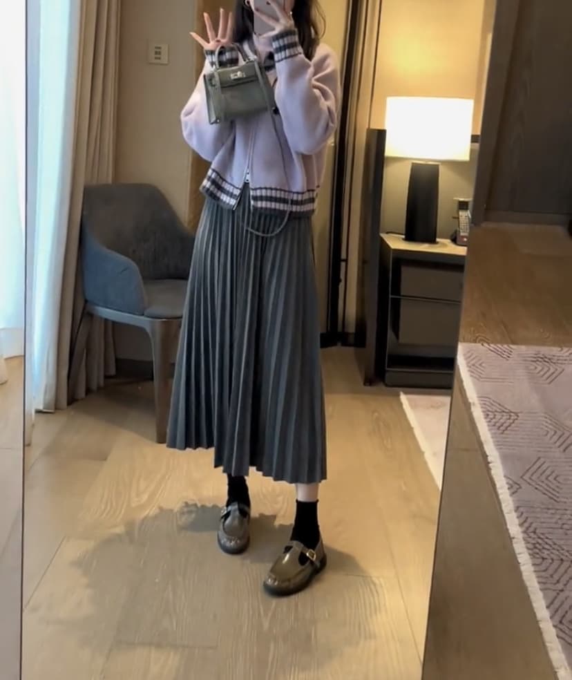 黒 スカート プリーツデザイン ロングスカート