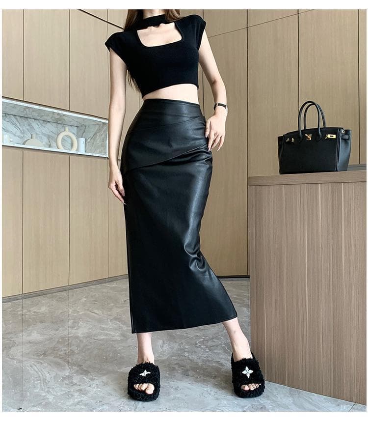 黒 スカート シンプルストレートロングスカート