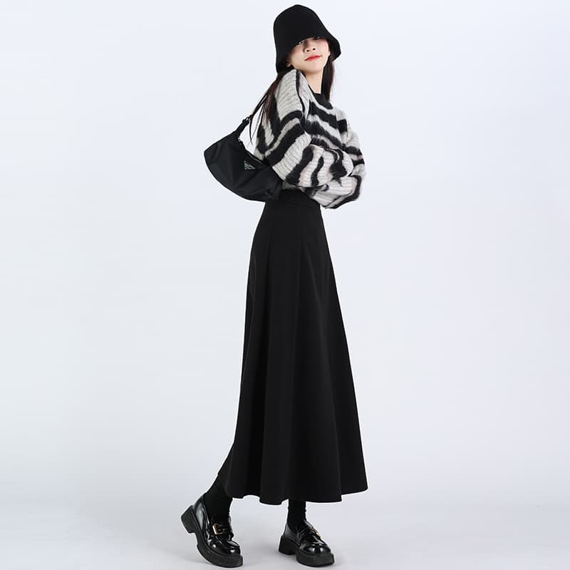 黒 スカート マキシ丈フレア ロングスカート