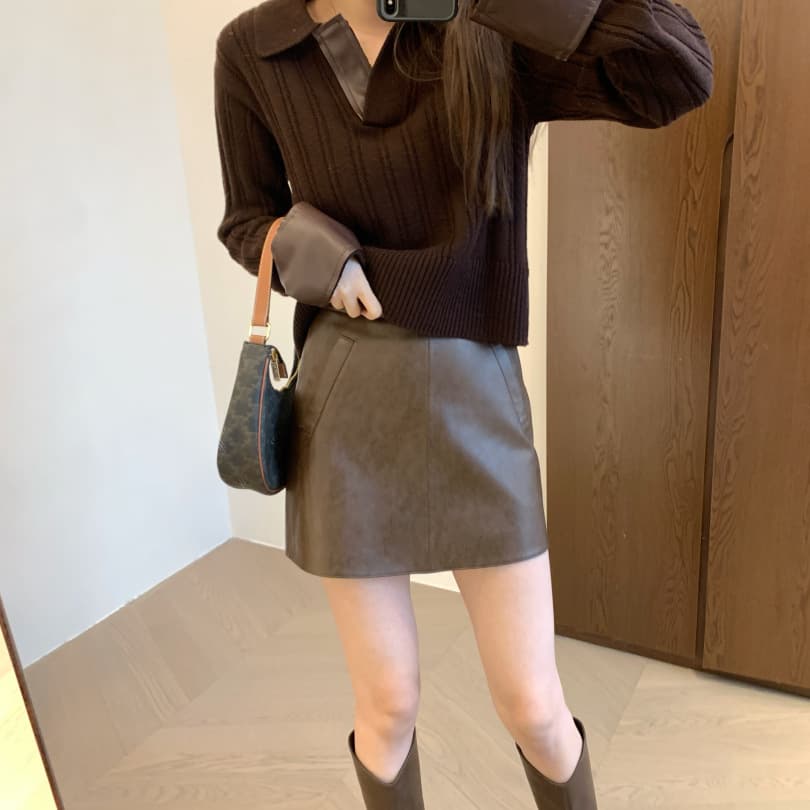 黒 スカート シンプルベーシックレザーミニスカート