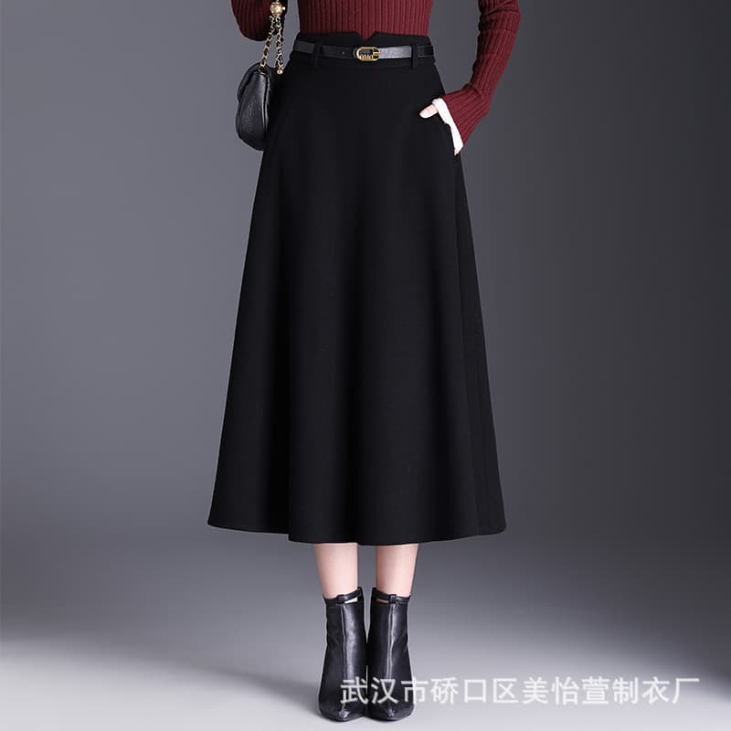 黒 スカート あたたか上品ミディフレアスカート