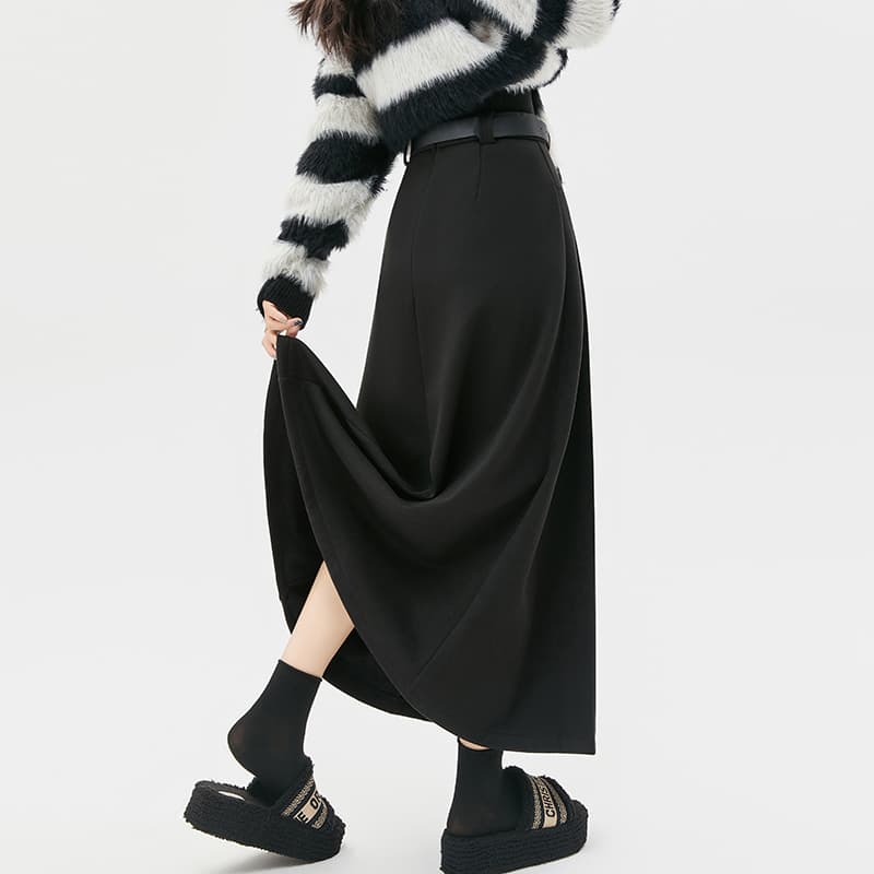 黒 スカート ベーシックロングプリーツスカート