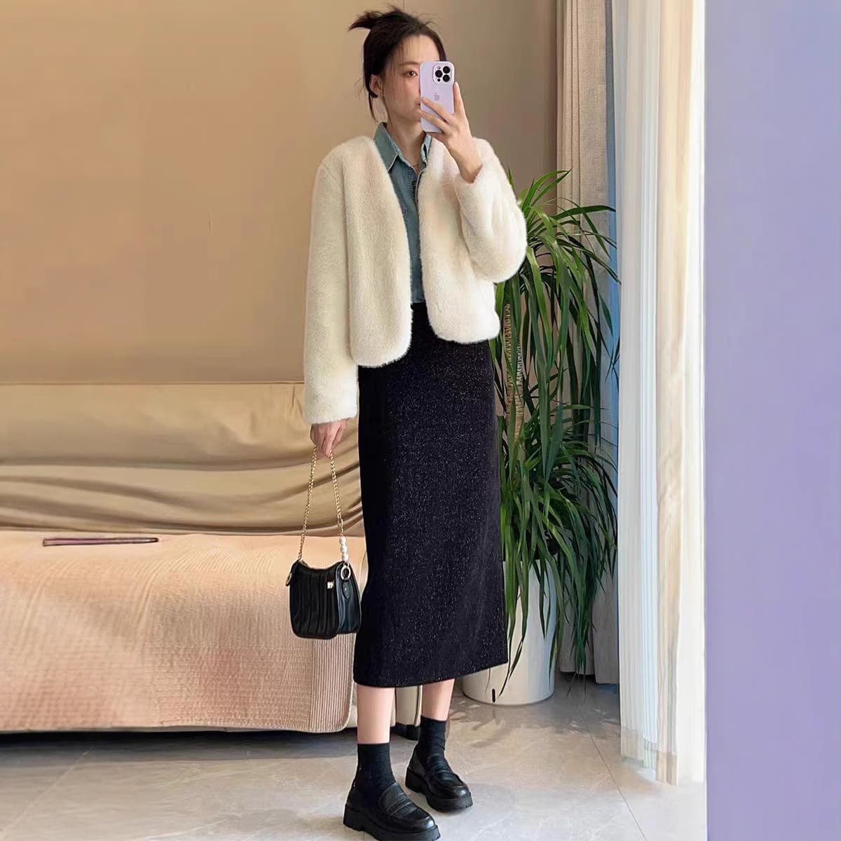 黒 スカート キラキラ輝く ロングスカート