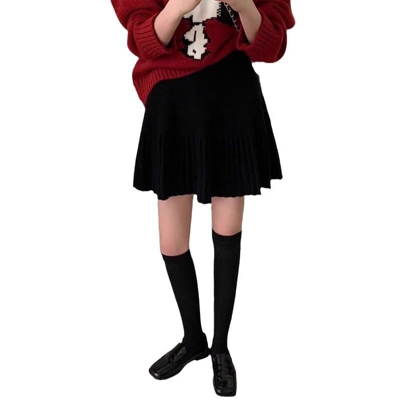 黒 スカート プリーツ ニット ミニスカート