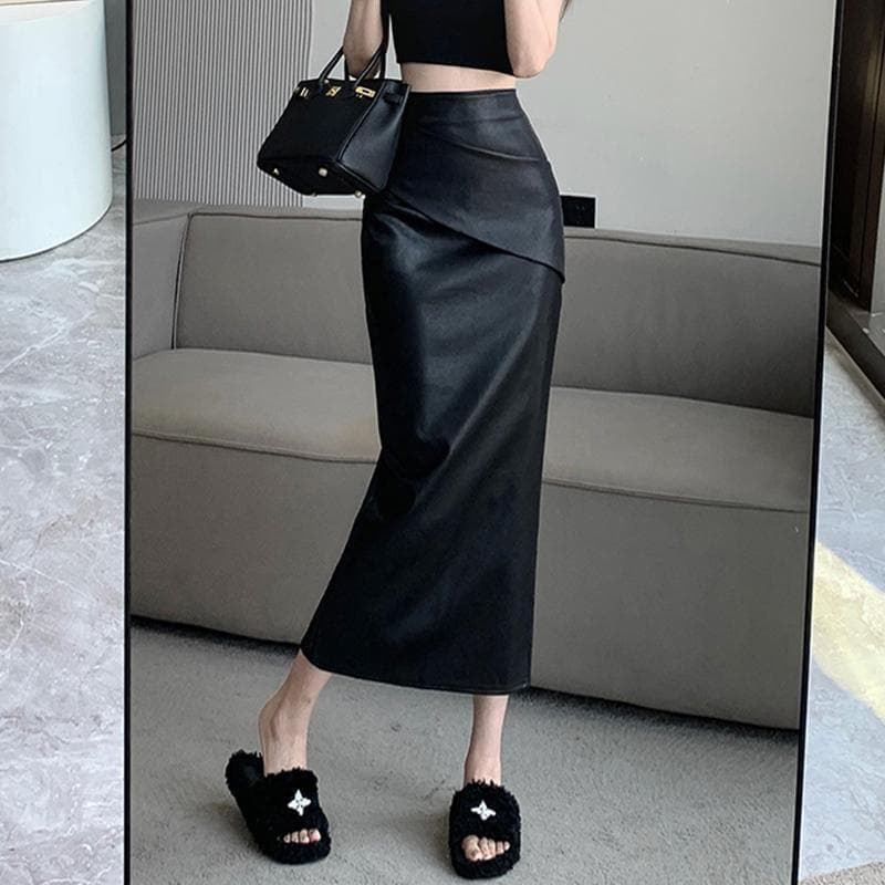 黒 スカート シンプルストレートロングスカート