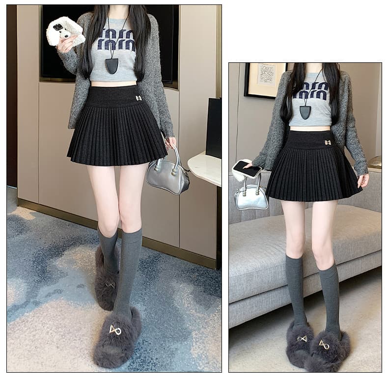 黒 スカート 蝶結び付きミニプリーツスカート