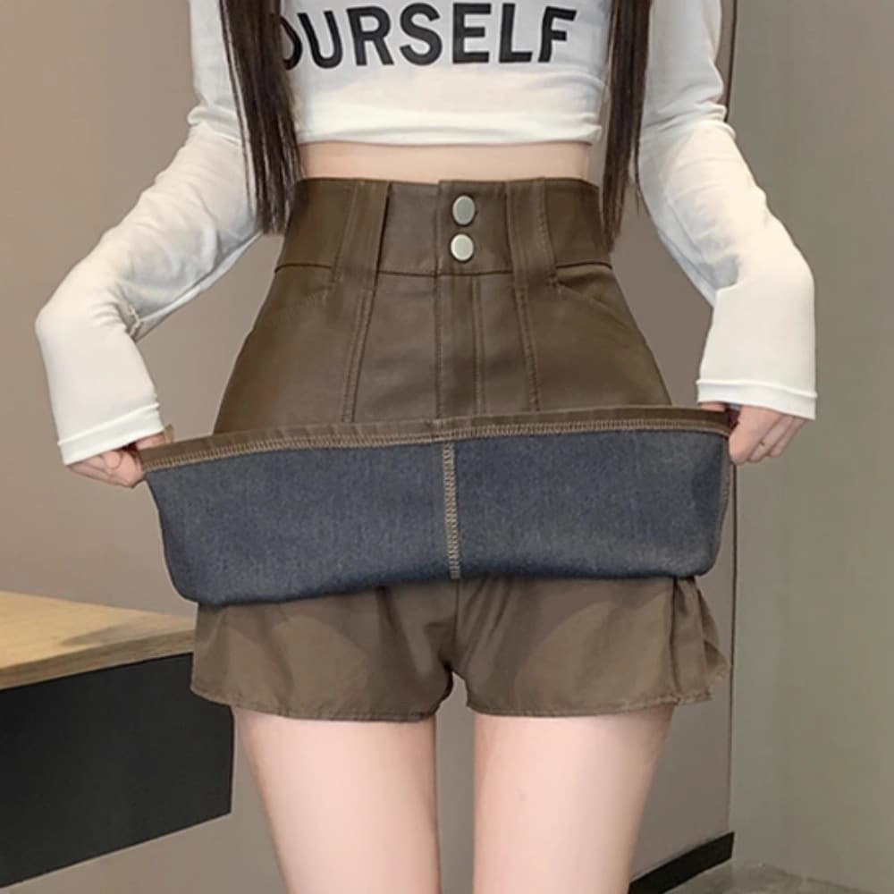 黒 スカート ハイウエストダブルボタンミニスカート
