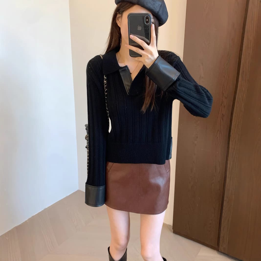 黒 スカート シンプルベーシックレザーミニスカート