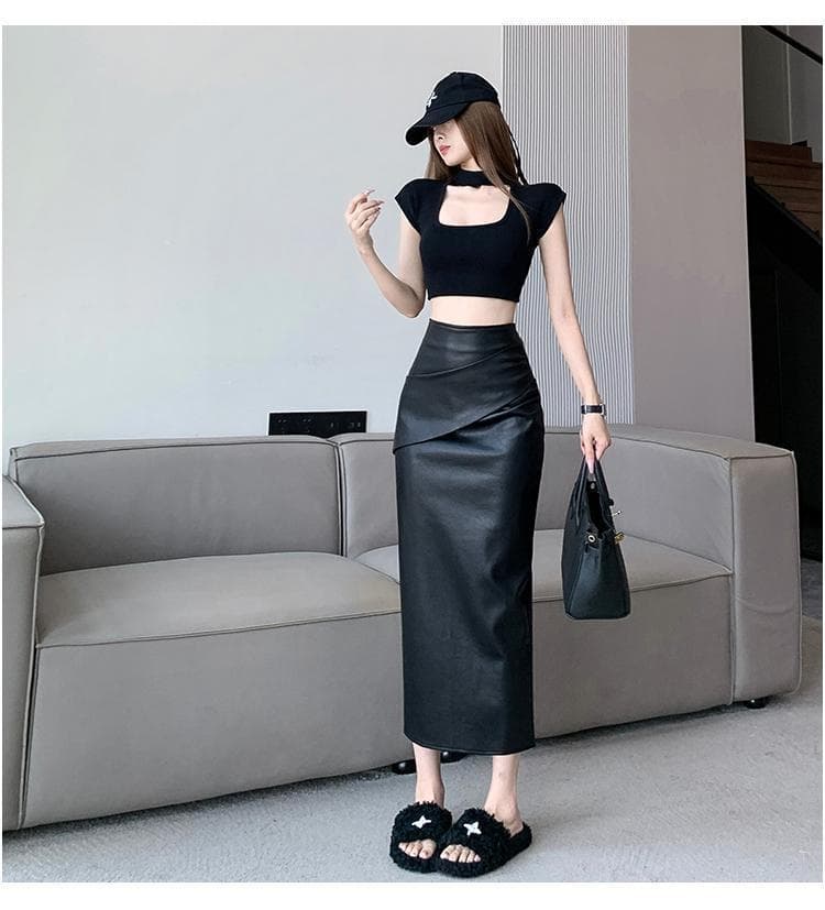 黒 スカート シンプルストレートロングスカート