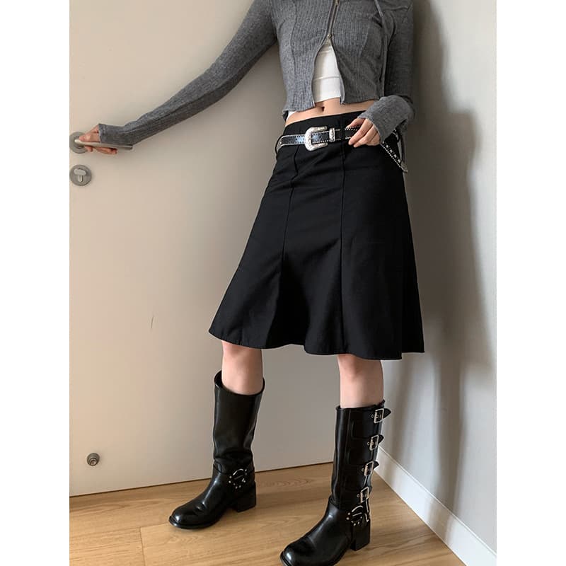 黒 スカート フリルベルト付きカジュアルスカート