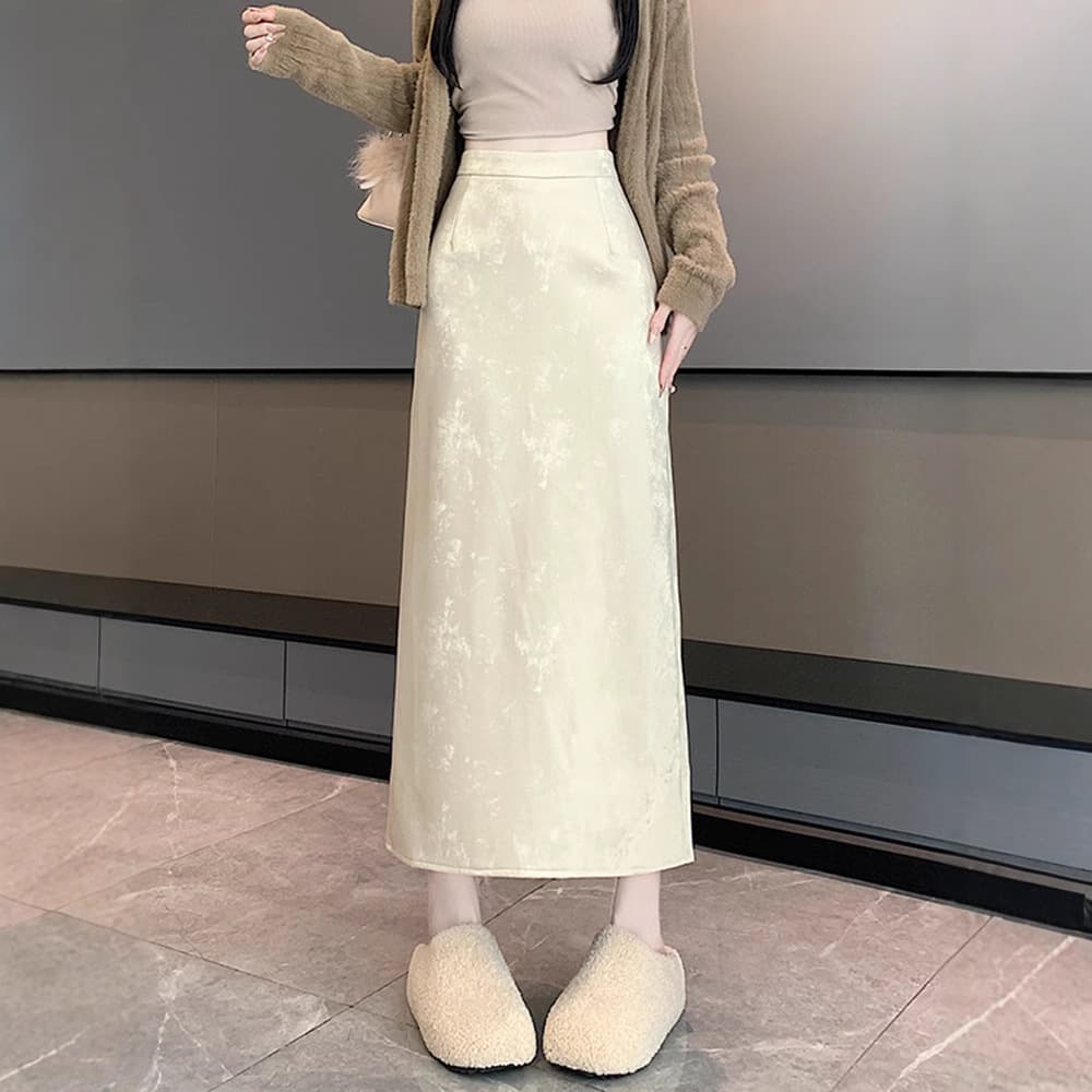 黒 スカート ベロア風ふんわりロングスカート
