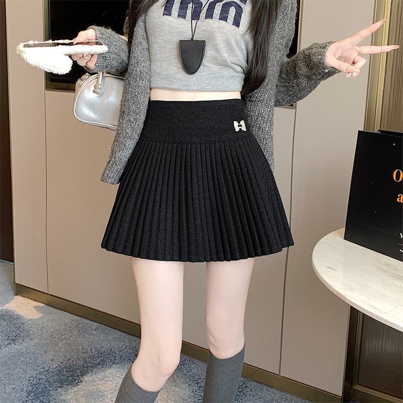黒 スカート 蝶結び付きミニプリーツスカート