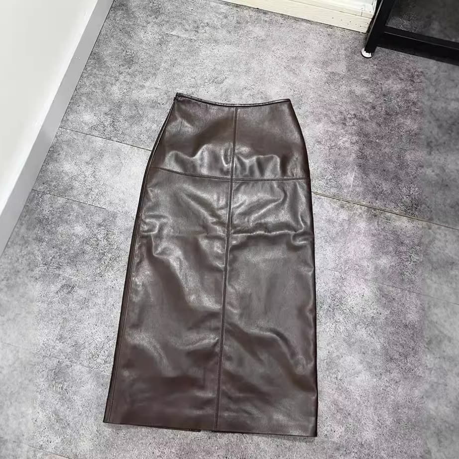 黒 スカート しなやかレザースカート