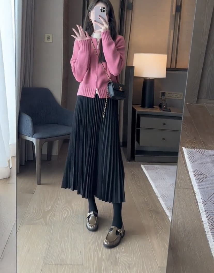 黒 スカート プリーツデザイン ロングスカート