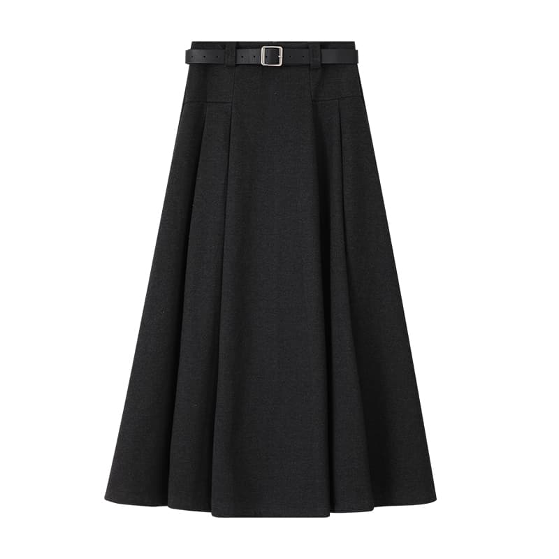 黒 スカート ベーシックロングプリーツスカート