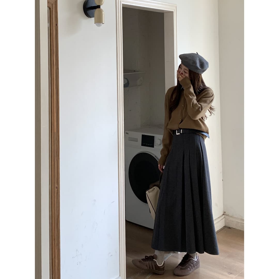 黒 スカート プリーツ ロング スカート