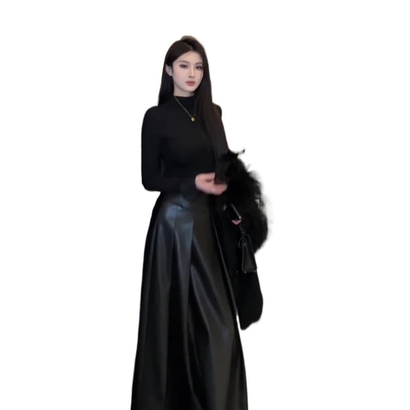 黒 スカート すっきり見えロングスカート